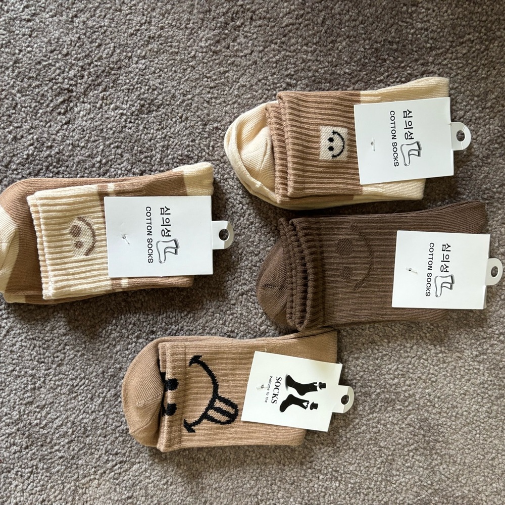 Brown and Tan Smiley Face Socks Set